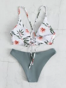 Floral Cheeky Bikini For Summer Beach - Multicolor - View 2