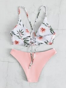 Floral Cheeky Bikini For Summer Beach - Multicolor - View 2