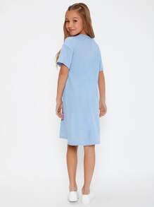 SHEIN Girls Split Hem Tee Dress - Baby Blue - View 2