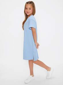 SHEIN Girls Split Hem Tee Dress - Baby Blue - View 3