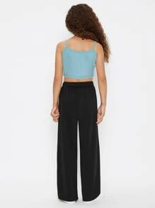 SHEIN Leap Crew Girls Elastic Waist Wide Leg Trousers - Black - View 2