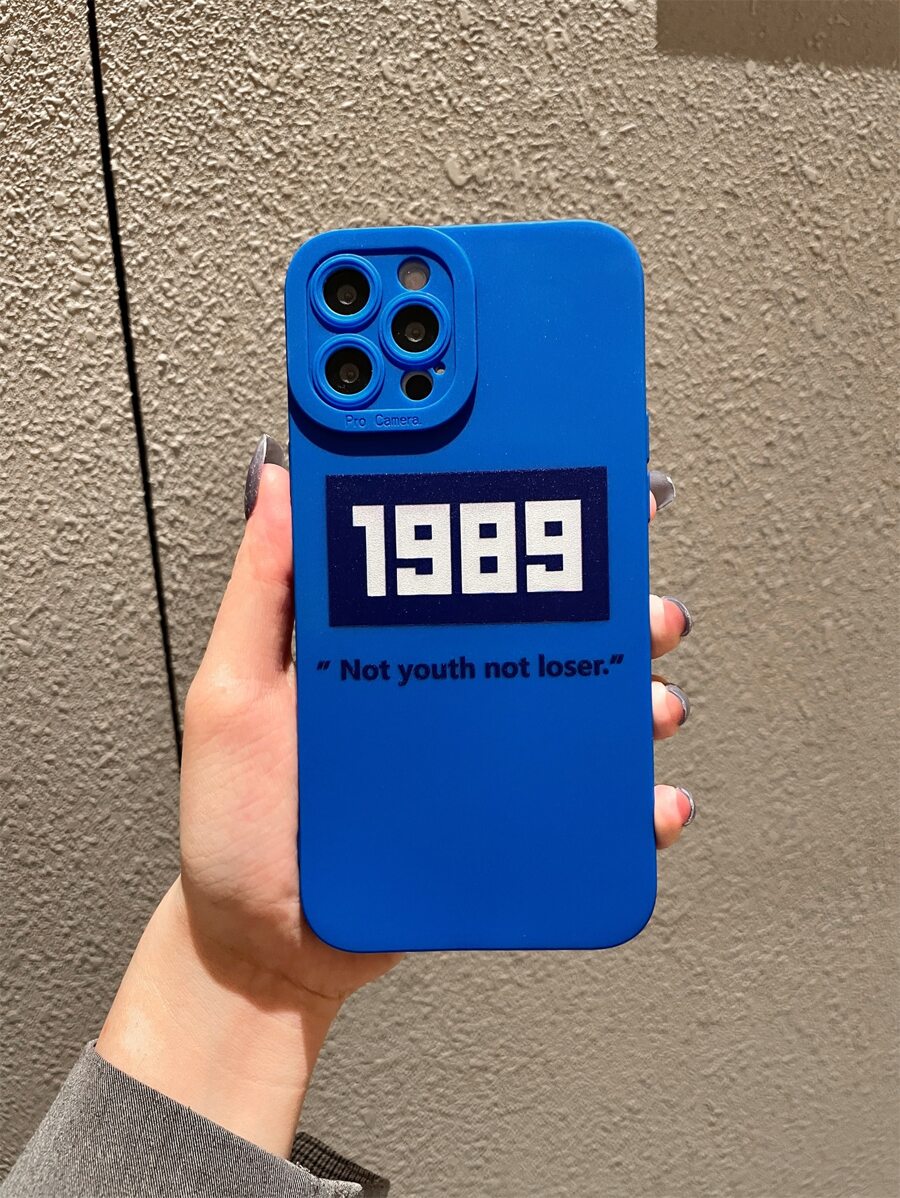 Letter Graphic Phone Case - Blue and White - View 1
