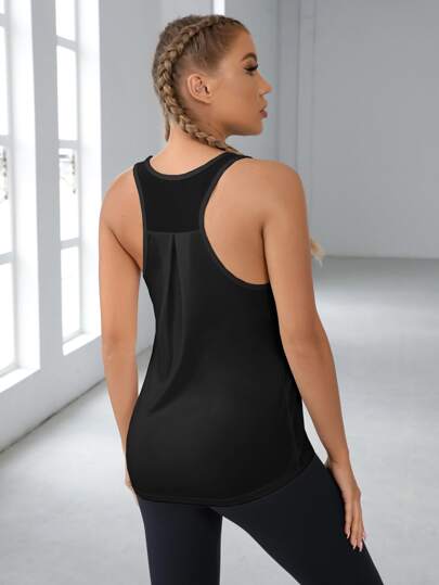 Solid Contrast Mesh Racer Back Sports Tank Top