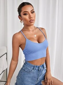 SHEIN EZwear Sexy Vlak Tanktop & hemd Zonder rug Kant Tie Terug Geplisseerde