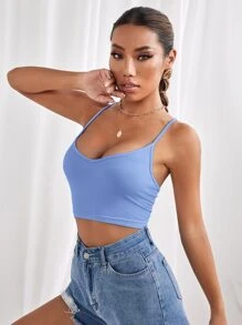SHEIN EZwear Sexy Vlak Tanktop & hemd Zonder rug Kant Tie Terug Geplisseerde