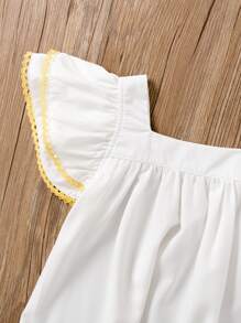 SHEIN 小女童拼接水溶蕾絲多層邊連衣裙 - 白色 - 查看 3