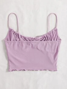 SHEIN Unity Tie Front Ruched Bust Lettuce Trim Crop Cami Top - Mauve Purple - View 2