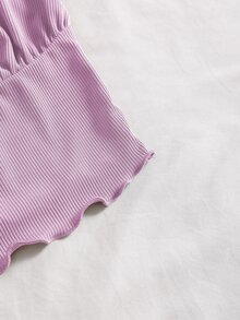 SHEIN Unity Tie Front Ruched Bust Lettuce Trim Crop Cami Top - Mauve Purple - View 4