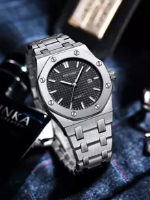 PINTIME Reloj de cuarzo octagonal casual y resistente al agua (1 pieza de herramienta de extracción incluida) - Plateado - Ver 1