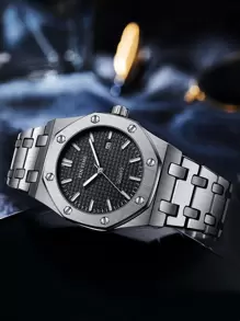 PINTIME Reloj de cuarzo octagonal casual y resistente al agua (1 pieza de herramienta de extracción incluida) - Plateado - Ver 2