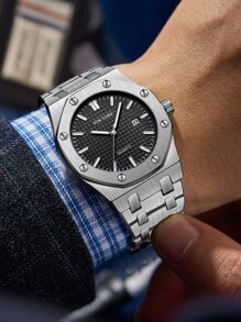 PINTIME Reloj de cuarzo octagonal casual y resistente al agua (1 pieza de herramienta de extracción incluida) - Plateado - Ver 5