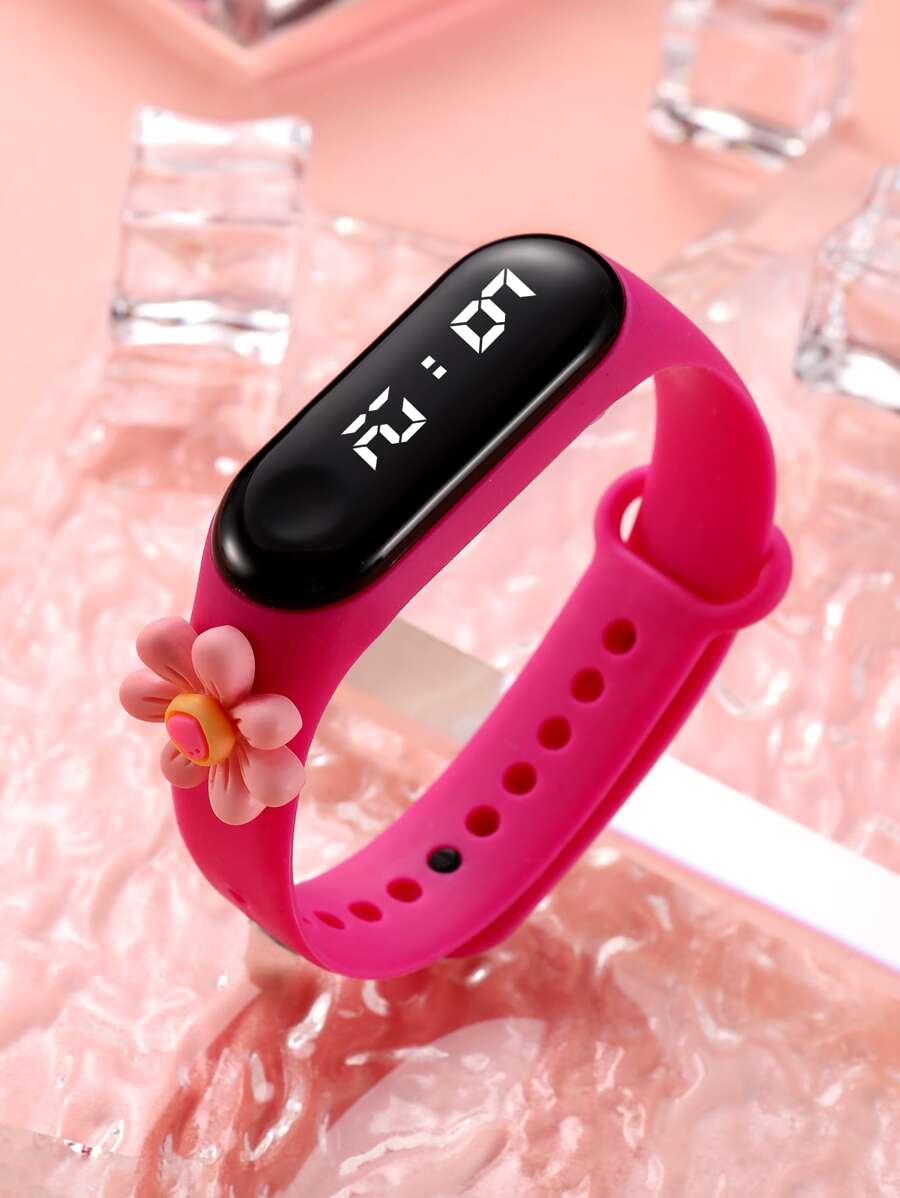 兒童花朵裝飾帶防水橢圓形電子錶