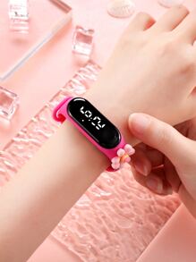 兒童花朵裝飾帶防水橢圓形電子錶