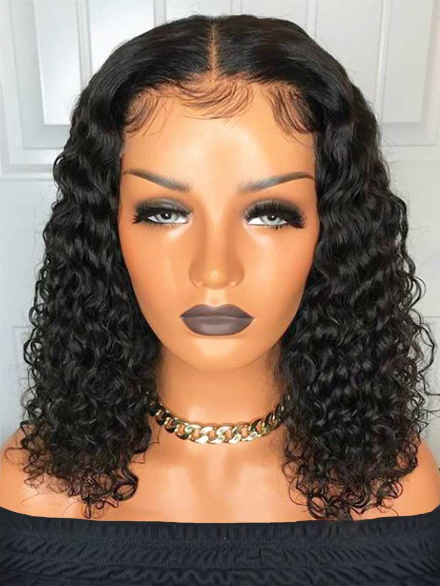 Curly Wave Bob Human Hair Wig - Natural Black - View 1