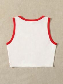 SHEIN Teen Girls Figure Graphic Contrast Binding Tank Top - White - View 2