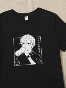 SHEIN Teen Girls Figure Graphic Tee - Black - View 3