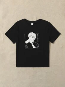 SHEIN Teen Girls Figure Graphic Tee - Black - View 4