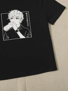 SHEIN Teen Girls Figure Graphic Tee - Black - View 5