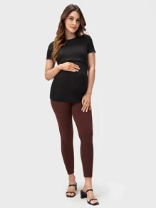 SHEIN Maternity Solid Nursing Tee - Black - View 3
