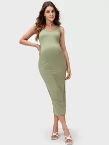 SHEIN Maternity Solid Tank Bodycon Dress - Mint Green - View 1
