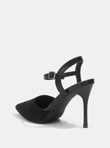 Cuccoo Knit Detail Point Toe Stiletto Heeled Ankle Strap Pumps - Black - View 5