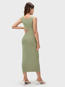 SHEIN Maternity Solid Tank Bodycon Dress - Mint Green - View 2