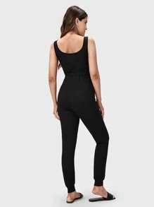 SHEIN Maternity Drawstring High Waist Tank Jumpsuit - Black - View 2