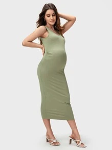 SHEIN Maternity Solid Tank Bodycon Dress - Mint Green - View 3