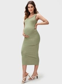 SHEIN Maternity Solid Tank Bodycon Dress - Mint Green - View 4