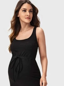 SHEIN Maternity Drawstring High Waist Tank Jumpsuit - Black - View 5