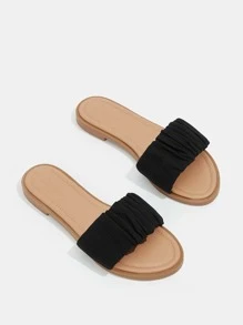 Styleloop Ruched Slide Sandals - Black - View 5