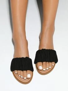 Styleloop Ruched Slide Sandals - Black - View 2