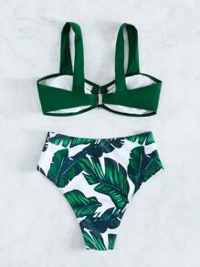 Summer Random Tropical Print V Wired Bikini - Multicolor - View 4