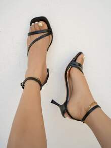 planare Giày sandal cao gót mũi nhọn màu đen thời trang nữ, thiết kế đơn giản, phù hợp cho đi làm, hẹn hò, dự tiệc và phối cùng trang phục mùa xuân hè. - màu đen - Xem 1