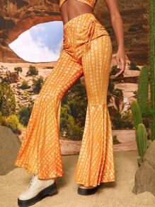 SHEIN VCAY Polka Dot Print Ruffle Hem Trousers - Orange - View 3