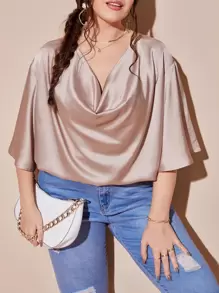 SHEIN Privé Áo sơ mi Plus Size Vắt màu trơn Thanh lịch - Bụi hồng - Xem 1