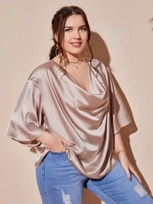 SHEIN Privé Áo sơ mi Plus Size Vắt màu trơn Thanh lịch - Bụi hồng - Xem 3