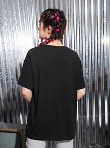 SHEIN Chicas adolescentes Top reflectante con estampado de dibujos animados - Negro - Ver 2