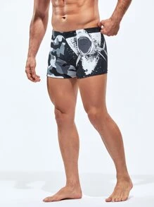 Manfinity Swimmode Men Shark & Camo Print Square Leg Swim Trunks - Multicolor - View 1