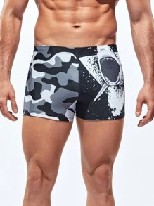 Manfinity Swimmode Men Shark & Camo Print Square Leg Swim Trunks - Multicolor - View 3