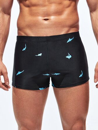 شورت سباحة ترانك عشوائي طباعة سمك القرش ساق مربعة للرجال