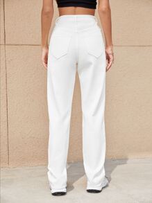 SHEIN Tall High Waist Straight Leg Jeans - White - View 2