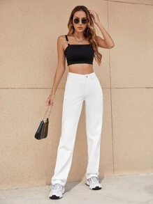 SHEIN Tall High Waist Straight Leg Jeans - White - View 4