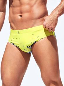 Manfinity Swimmode Hombres Calzoncillo de natación con estampado de dibujos animados - Amarillo - Ver 4