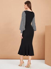 BizChic Họa tiết Nanh sói Tay áo lồng đèn Nàng tiên cá Hem Đầm Không có thắt lưng Trang phục làm việc - màu đen - Xem 3