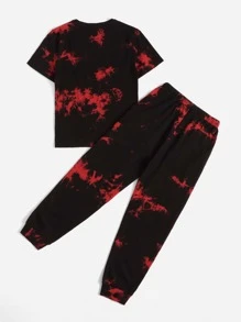 SHEIN 男孩卡通圖案紮染T恤和腰部抽繩衛褲 - 彩色 - 查看 2
