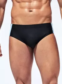 Manfinity KASUA 男士度假海滩撞色侧缝拼色三角泳裤男士泳装男士泳装夏威夷风 - 黑色 - 查看 6