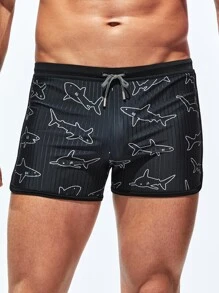 Manfinity Quần short bơi nam Dây kéo Thú vật Kỳ nghỉ - màu đen - Xem 5