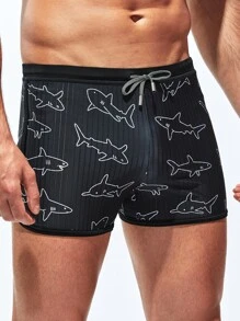 Manfinity Quần short bơi nam Dây kéo Thú vật Kỳ nghỉ - màu đen - Xem 6