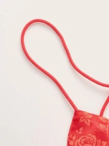 SHEIN ICON Floral Print Ruched Bust Crisscross Mesh Crop Cami Top - Red - View 3